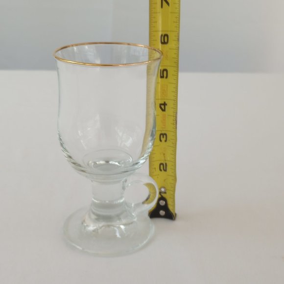 Set of 4 Irish Coffee/Wine/Tea Mugs Clear Glass with Gold Rim & Handles Glass's- - Picture 10 of 12
